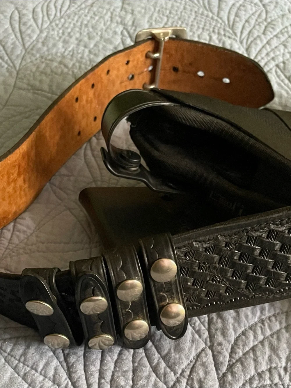 Bucheimer Basketweave Belt  Sz.36  Black  Uncle Mike's Sidekick Holster  Size 21